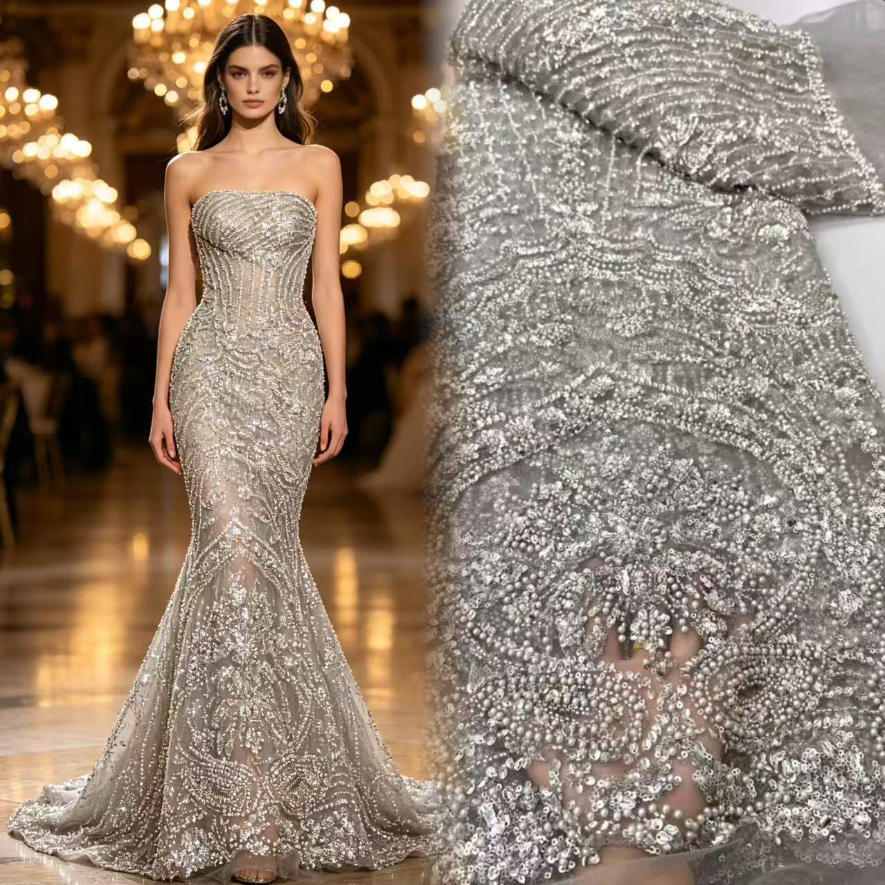 Glitter Tablecloth - Tecido de Renda de Tule Francês